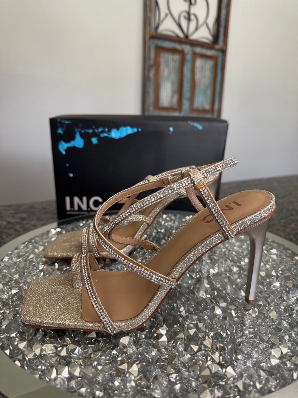INC International Concepts rhinestone embellished Strappy Heels 6.5